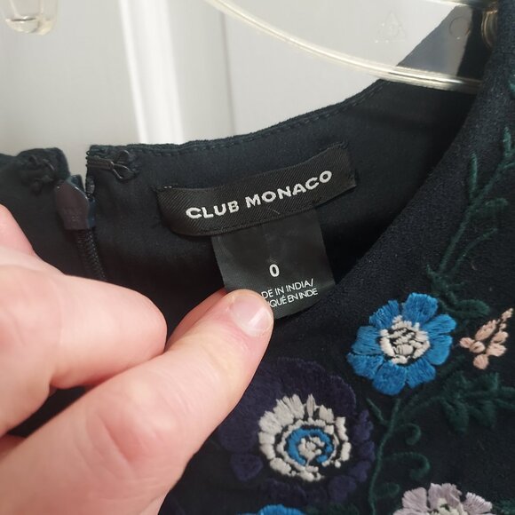 Club Monaco Kasienna Navy Blue Floral Embroidered Long Sleeve Dress - Picture 4 of 9